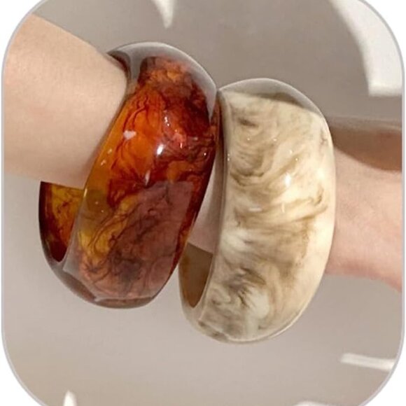 Jewelry - Colorful Resin Bangle Bracelets Set Women Geometric Acrylic Wide Statement